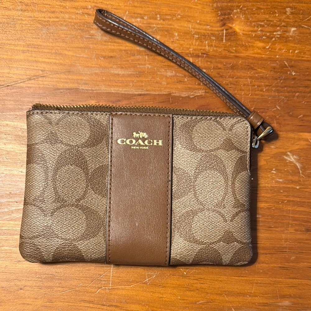 Coach Signature Brown Wristlet